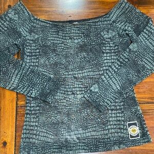 Harley Davidson Black and Gray Crocodile Print Long Sleeve Top